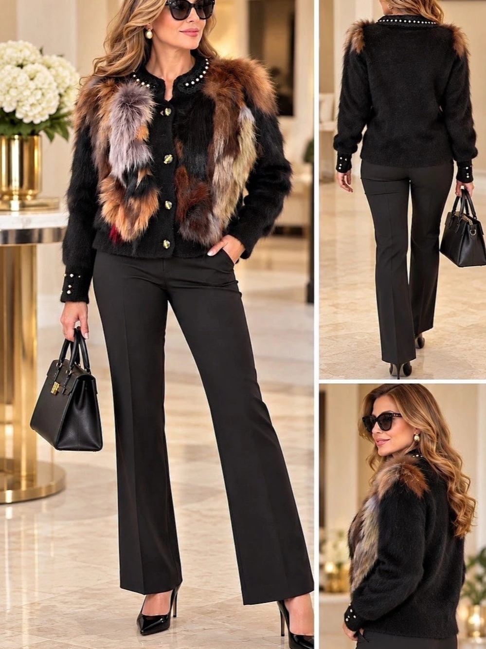 Bellidini Fur-Trim Teddy Jacket in Black & Brown Like New